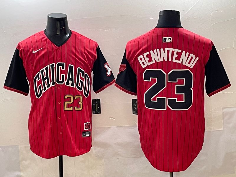 Men Chicago White Sox #23 Benintendi Red Stripe Joint Name 2025 Nike MLB Jersey style 4